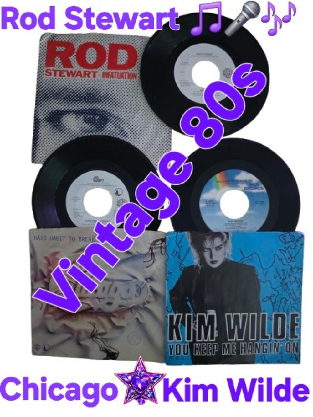 📣 Vintage 🎶 80s 7* Vinyl 45 RPM Vinyl Records Rod Stewart Chicago Kim Wilde 🎵